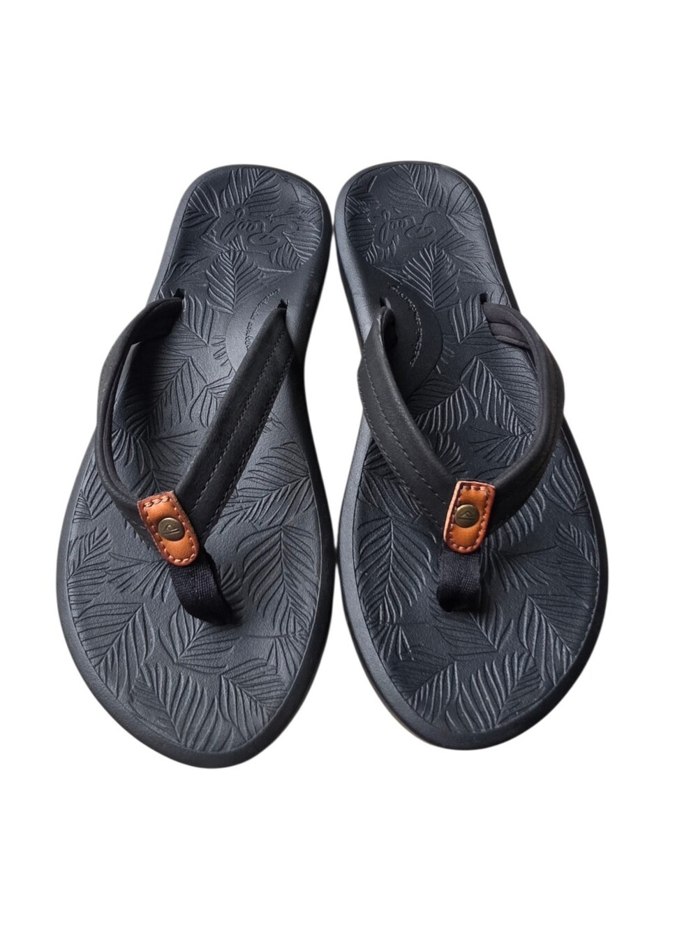 Reef Black Flip Flop Sandals with Brown Accent